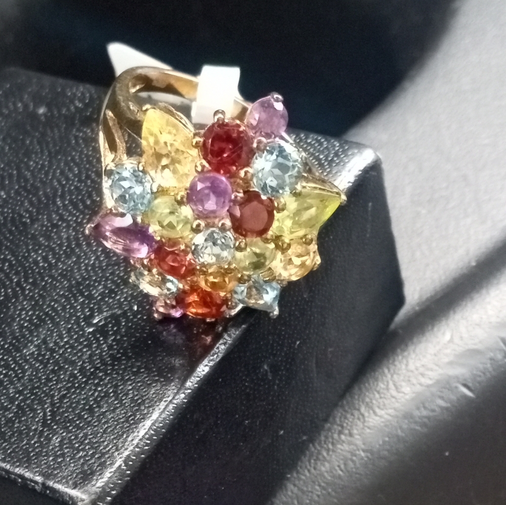 14 Kt Gold Over 925 Silver Multiple Gemstone Ring- Size: 7